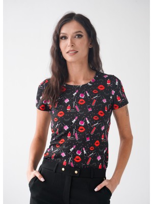 T-shirt Slim czarny Make-Up Print 