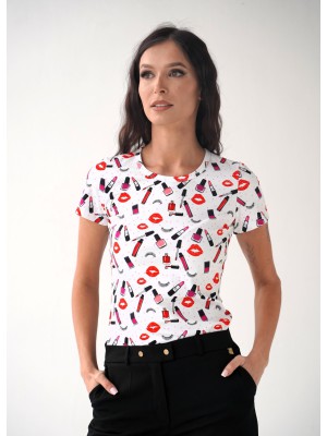 T-shirt Slim biały Make-Up Print 